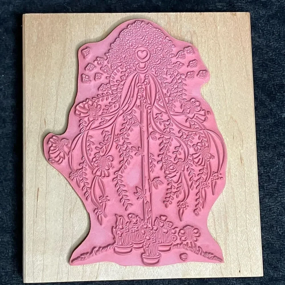 Stamps Happen Large Maypole Rubber Stamp Linda Grayson Flowers Spring Ribbons